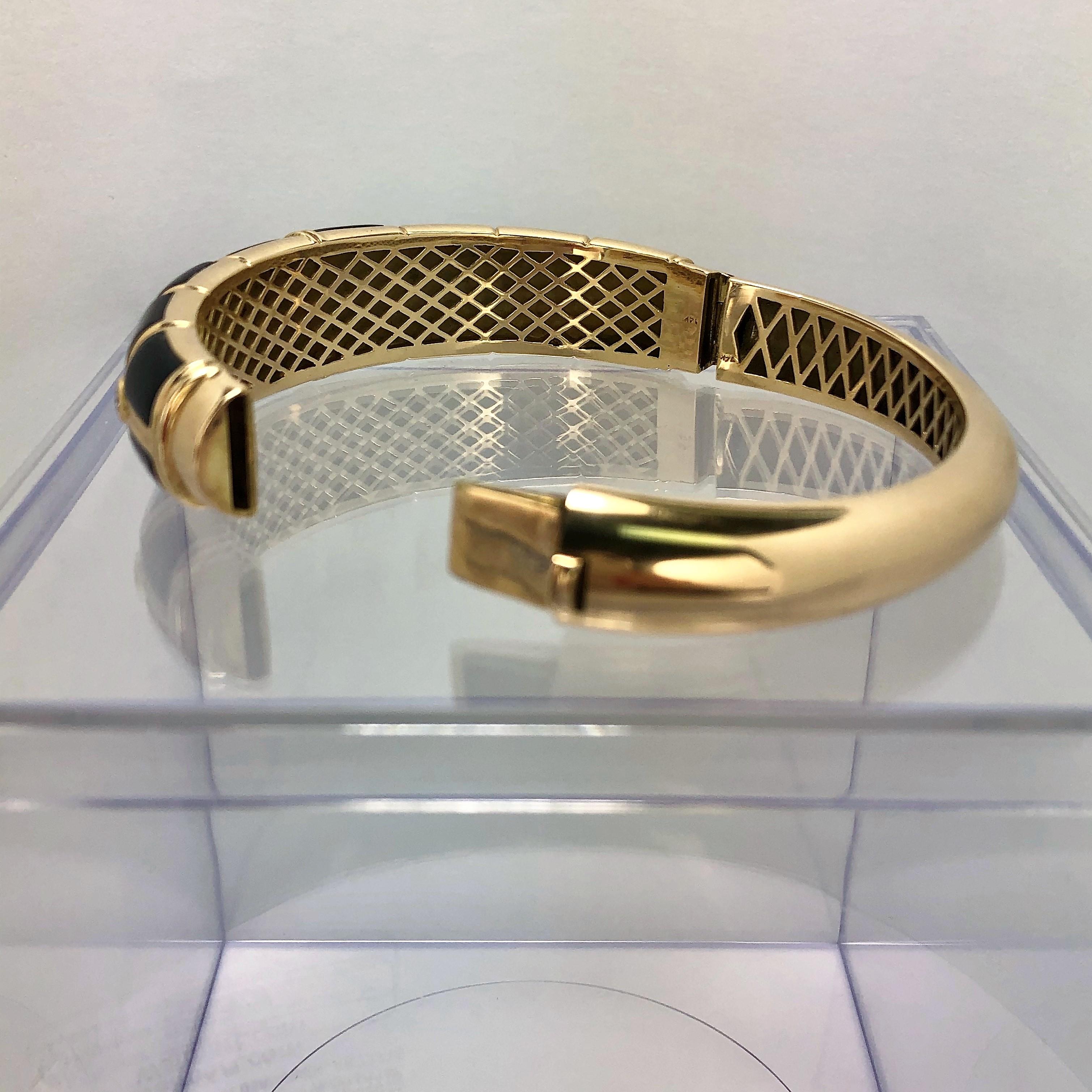 Tailored Onyx, Gold and Diamond Bangle for a Large Wrist Size For Sale 2