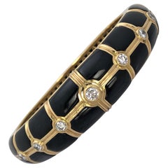 Tailored Onyx, Gold and Diamond Bangle for a Large Wrist Size
