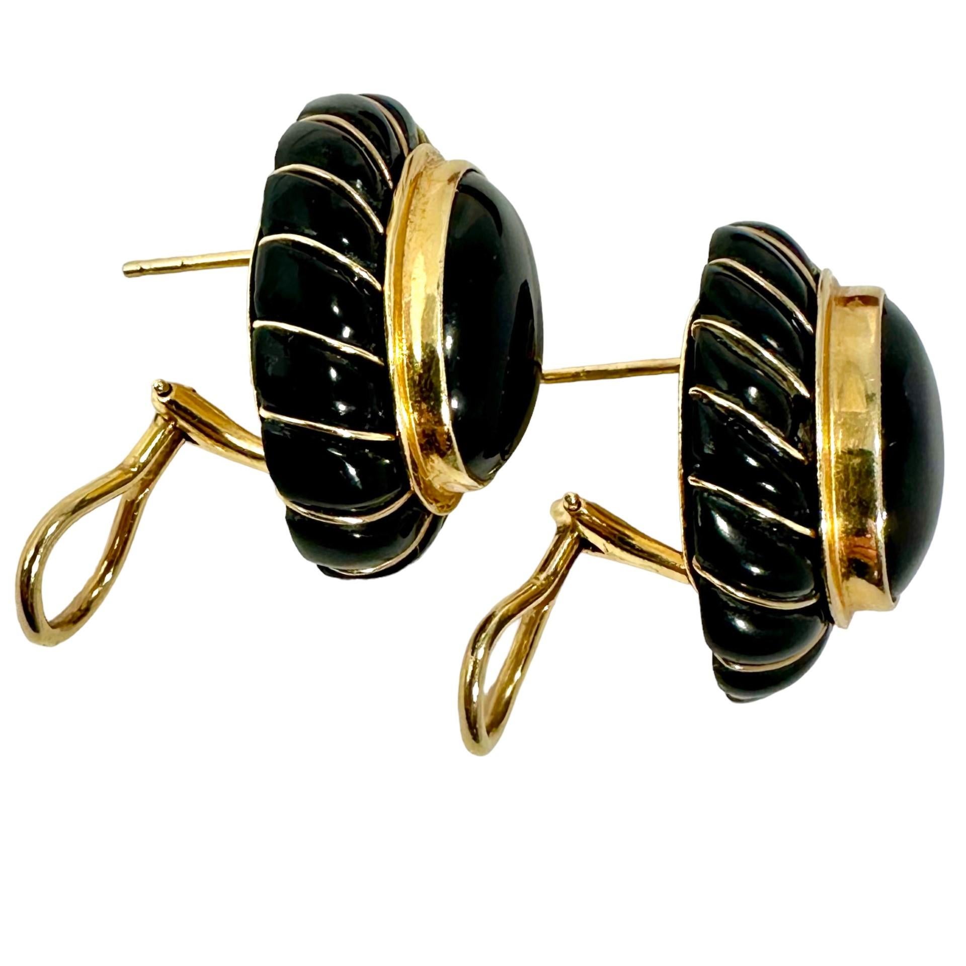 Modern Tailored, Vintage 14K Gold and Black Onyx Oval Shaped Earrings by Designer Maz