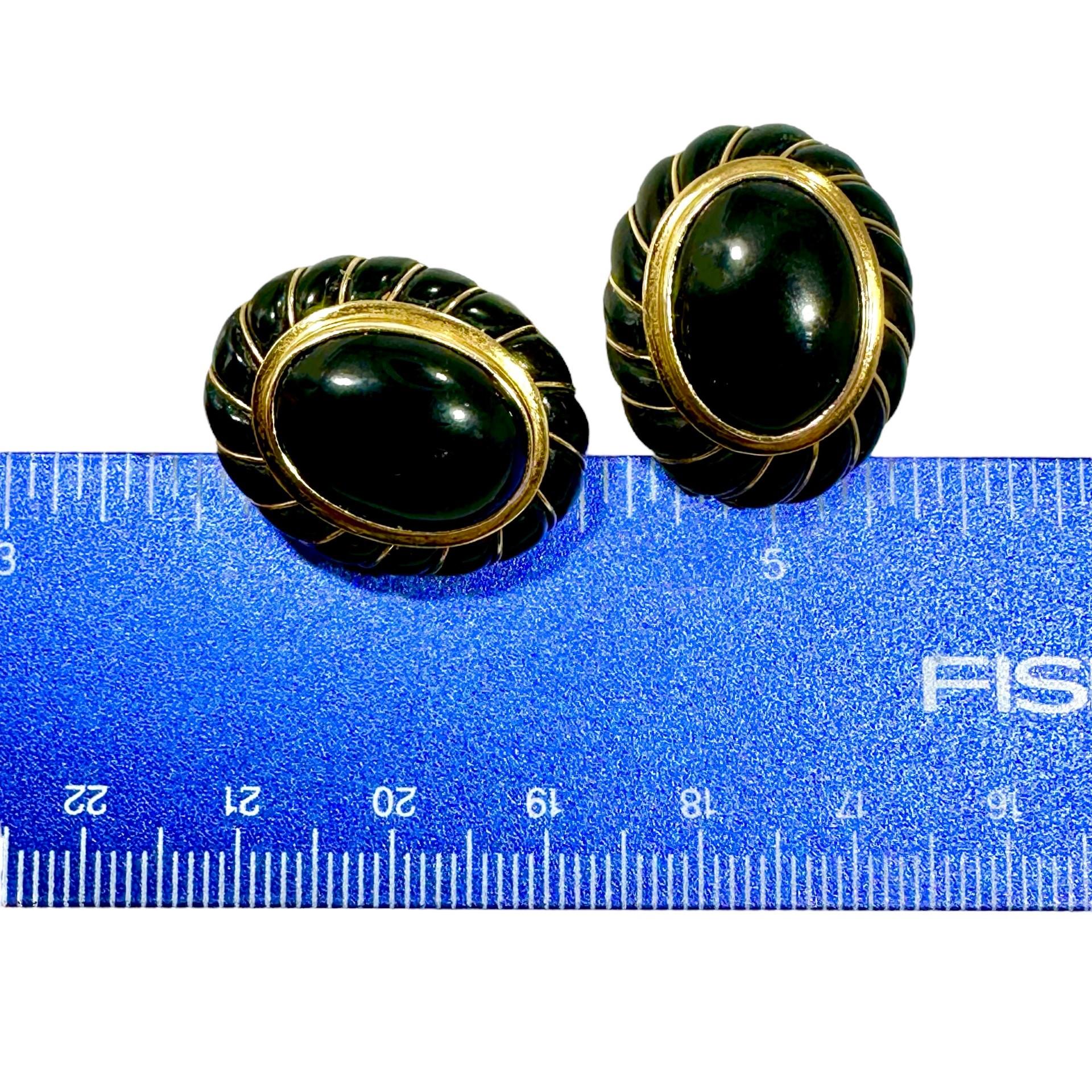 Tailored, Vintage 14K Gold and Black Onyx Oval Shaped Earrings by Designer Maz In Good Condition In Palm Beach, FL