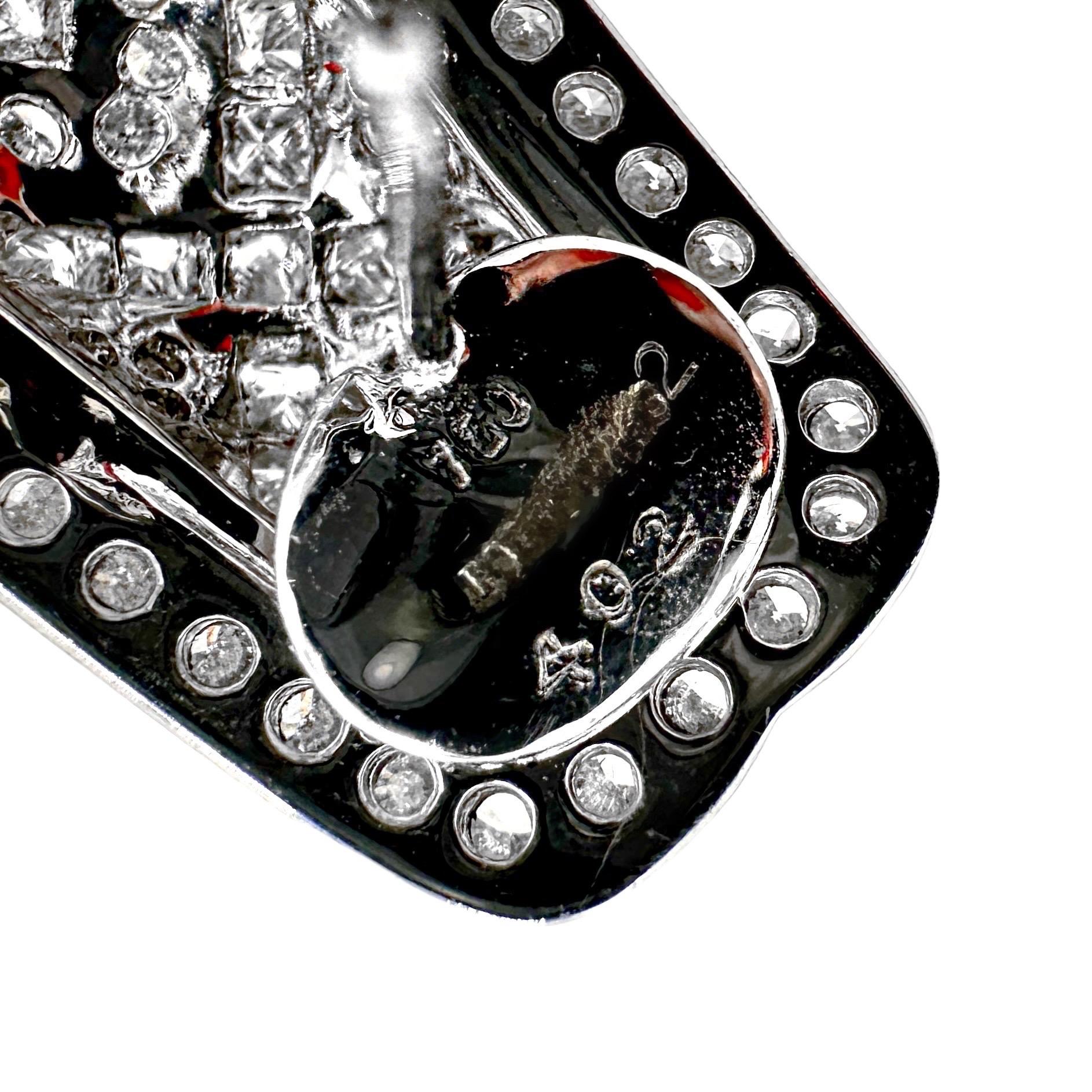 Brilliant Cut Tailored Vintage 18K White Gold Diamond Encrusted Bombe J Hoop Earrings For Sale