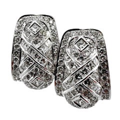 Tailored Vintage 18K White Gold Diamond Encrusted Bombe J Hoop Earrings
