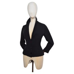 Maßgeschneiderte Vintage Thierry Mugler Schwarze Blazerjacke aus reiner Wolle aus geformtem Strick