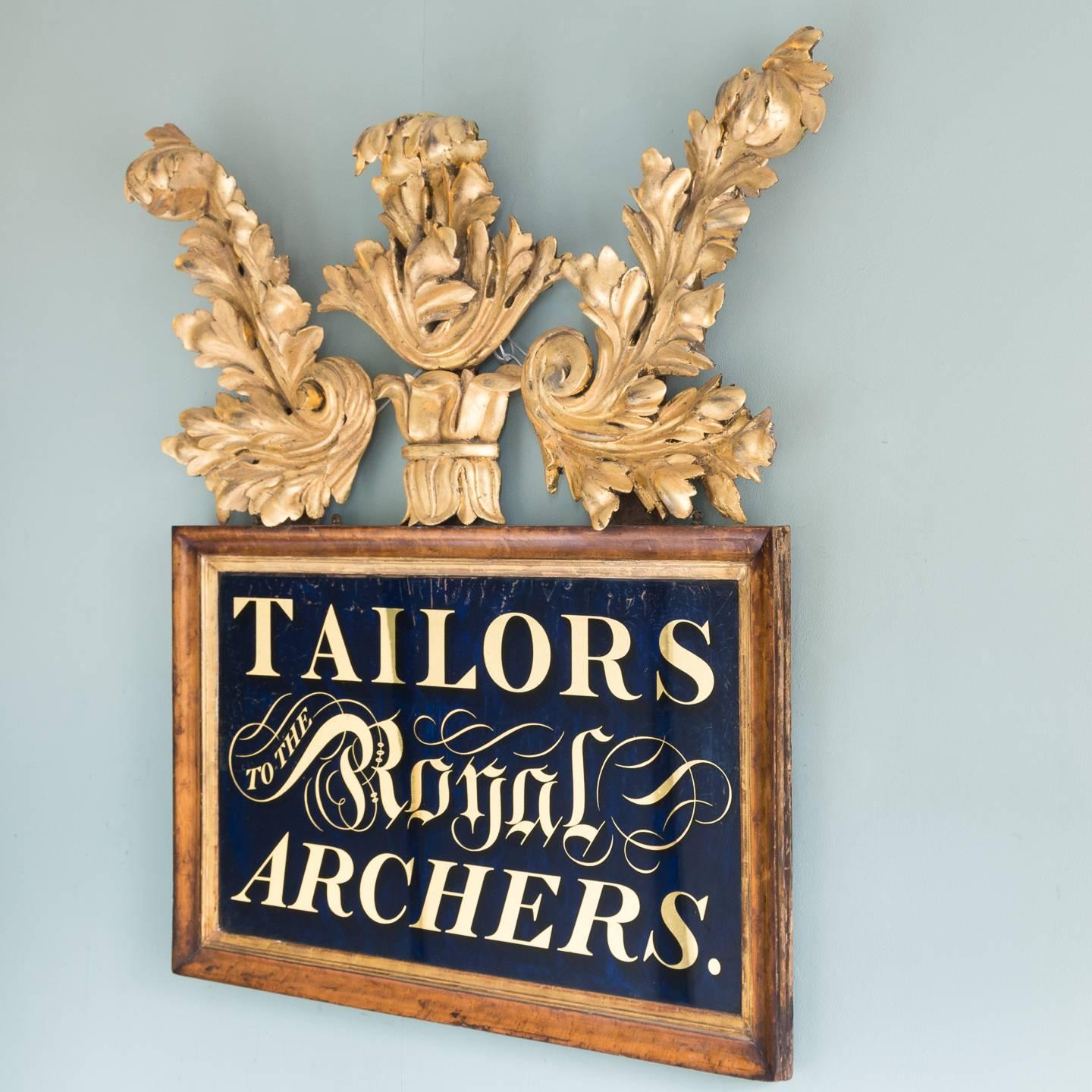 British Victorian 'Tailors to the Royal Archers' Reverse Painted Mirror