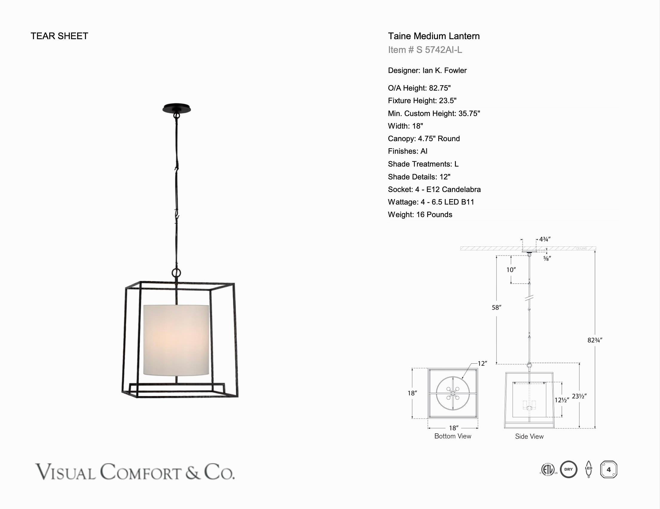 Taine Medium Lantern by Visual Comfort Siglo XXI y contemporáneo en venta