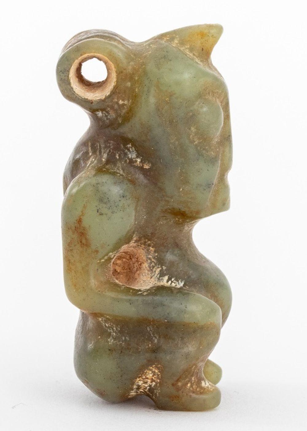 Caribbean Taino Pre-Columbian Carved Jade Zemi Pendant For Sale