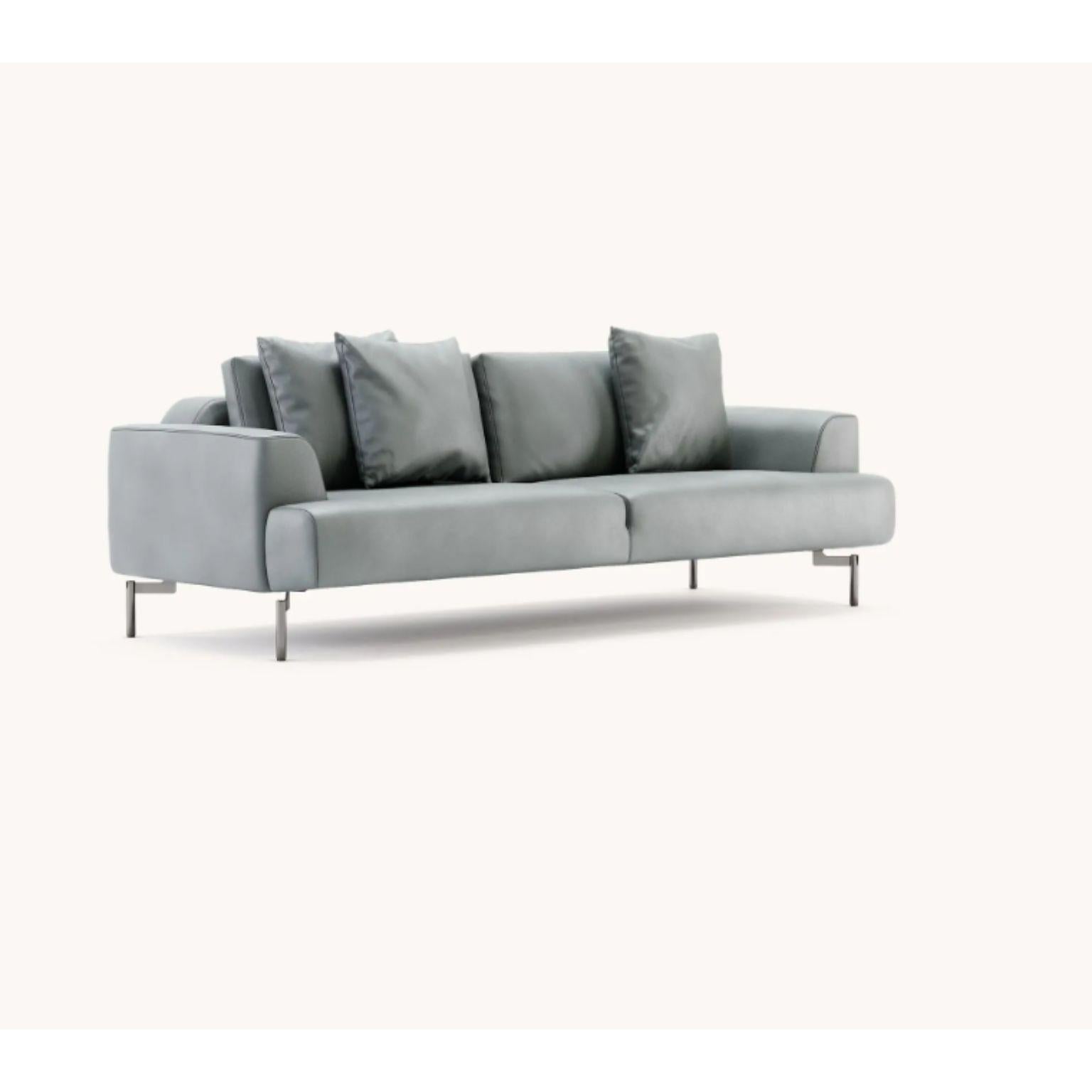 Taís 3 Seats Sofa by Domkapa
Materials: Natural leather (Desna Polvere), polished stainless steel. 
Dimensions: W 230 x D 95 x H 88 cm.
Also available in different materials. Please contact us.
with 3 pillows included in the same fabric as the