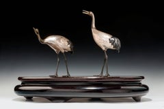 Taishō ‬Period Silvered Bronze Storks