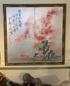 Taisho 2-Panel Red Bamboo Screen