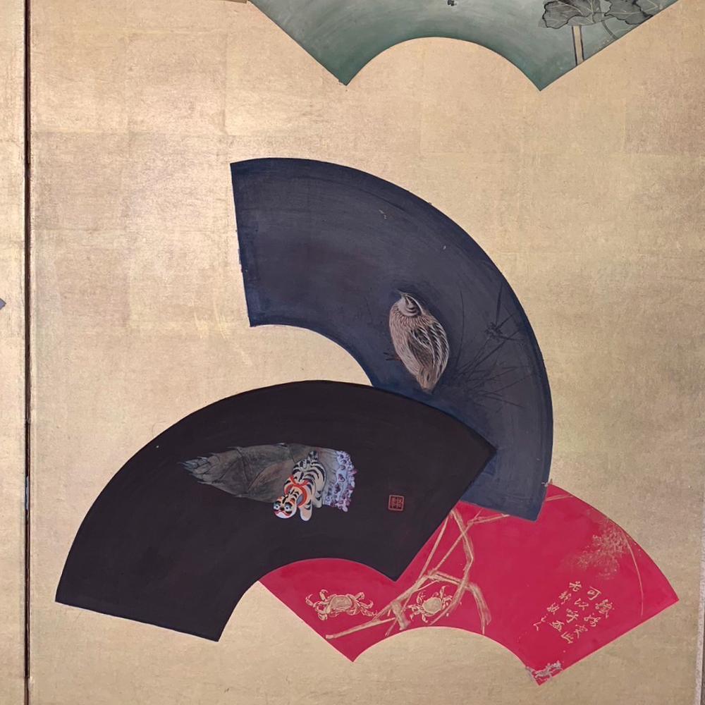 Taisho Golden Fan Screen In Good Condition For Sale In Fukuoka, JP