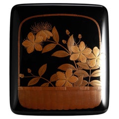 Taisho Imperial Gold Maki-e Flower Basket Suzuribako by Tozan