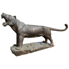 Antique Taisho Period '1912-1926' Bronze Tiger by E. Oyamatsu