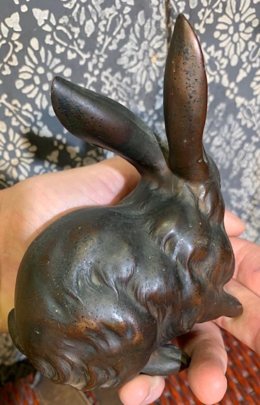 Taisho Period '1912-1926' Japanese Bronze Rabbits In Good Condition For Sale In Stockbridge, MA