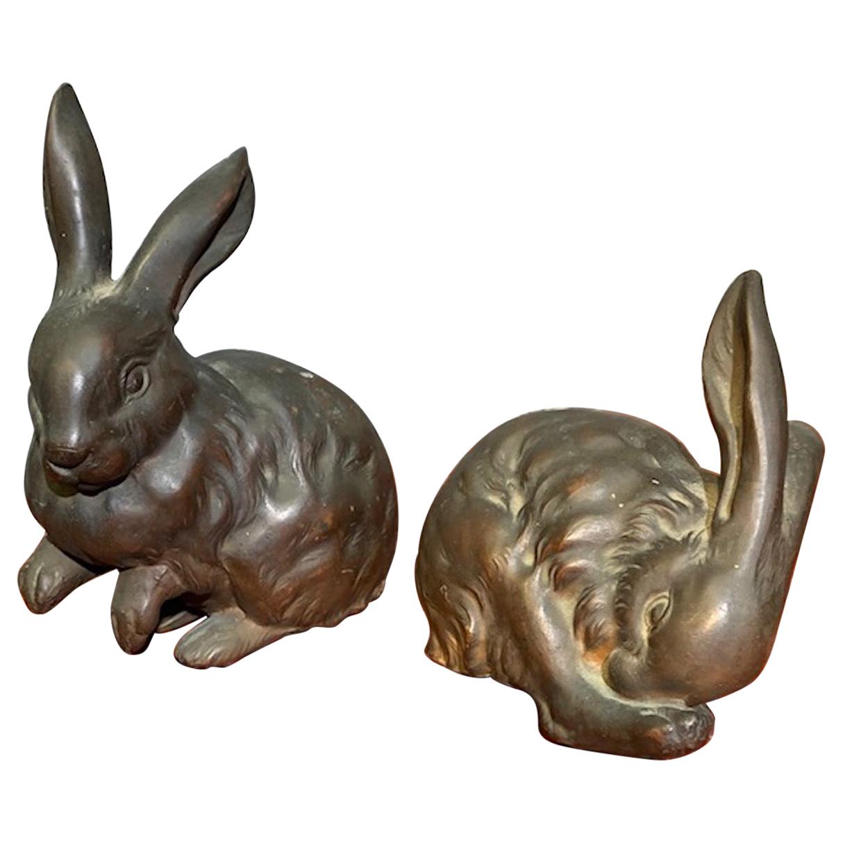 Taisho Period '1912-1926' Japanese Bronze Rabbits For Sale