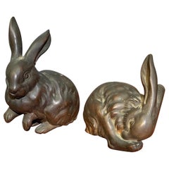 Lapins en bronze japonais de la période Taisho "1912-1926".