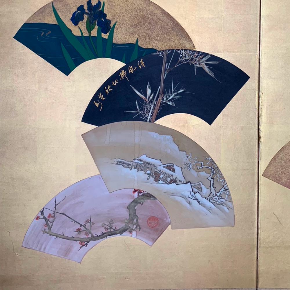Taisho Period Golden Screen with Fans In Good Condition In Fukuoka, JP