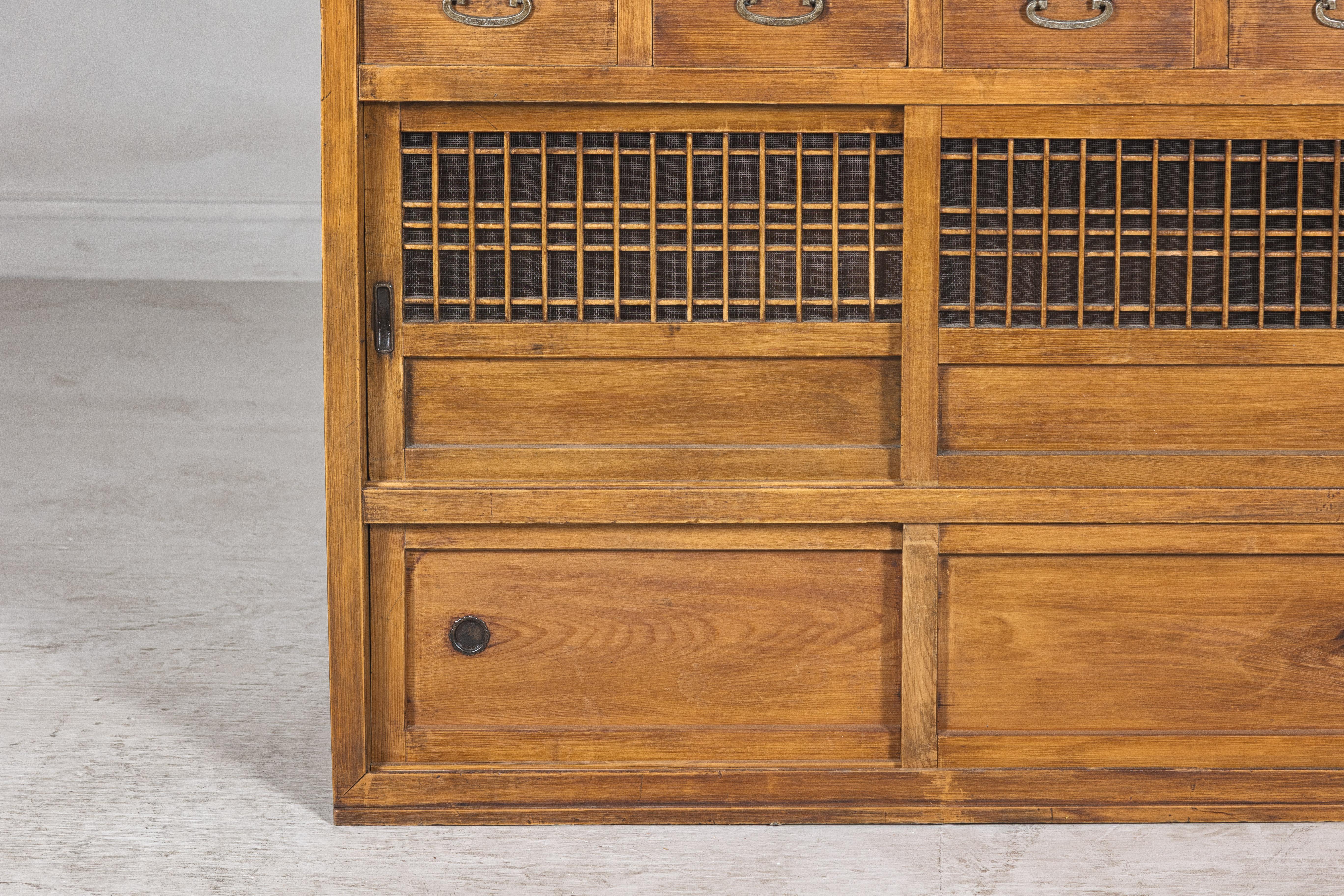 Taishō Period Japanese Mizuya Tansu Kitchen Chest in Sugi Wood with Sliding Door For Sale 3