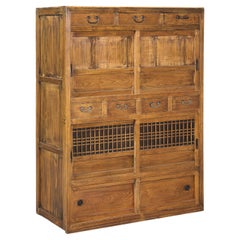 Taishō Period Japanese Mizuya Tansu Kitchen Chest in Sugi Wood with Sliding Door