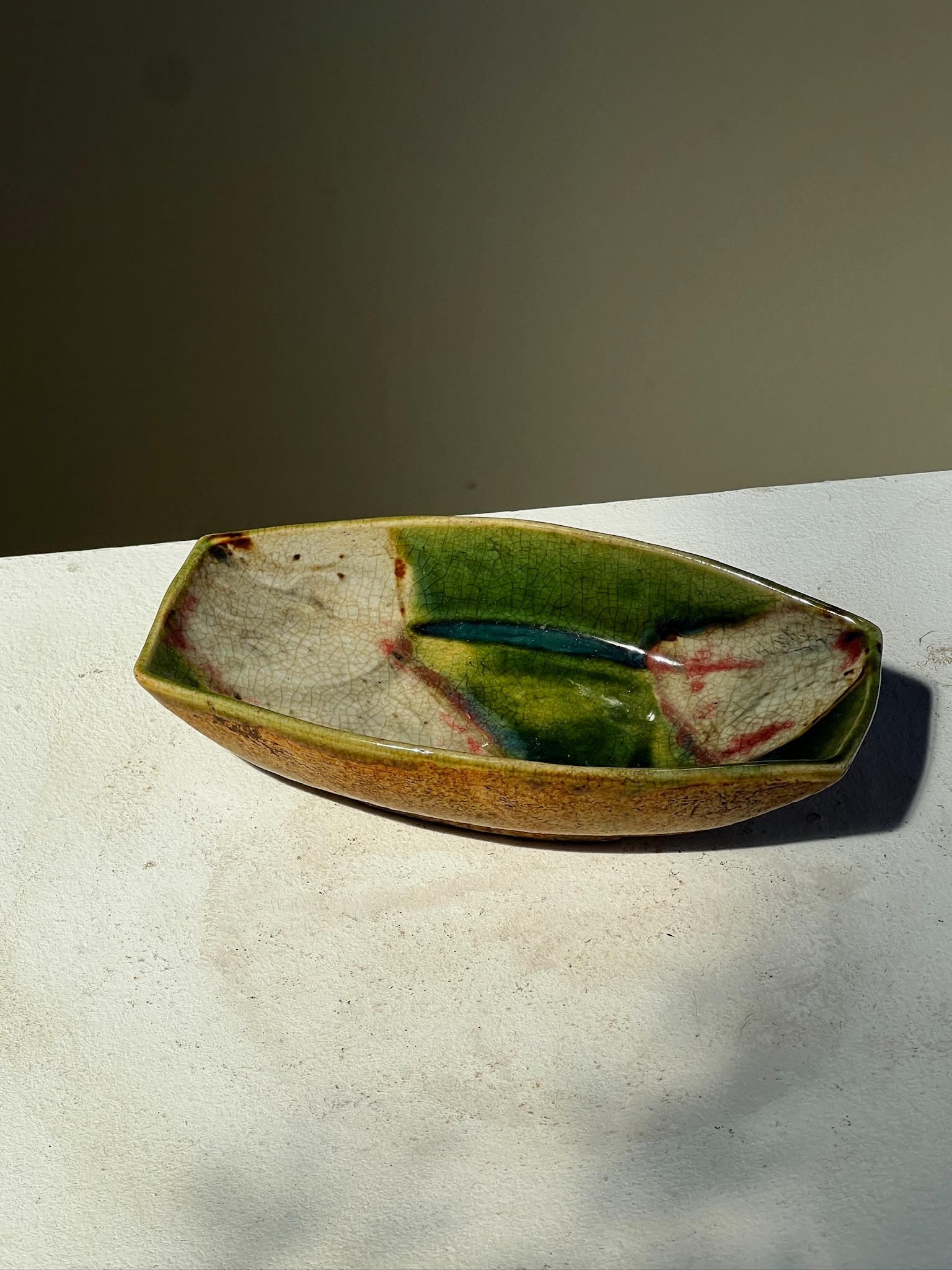 20th Century Taisho Period Japanese Oribe Rectangle Tray