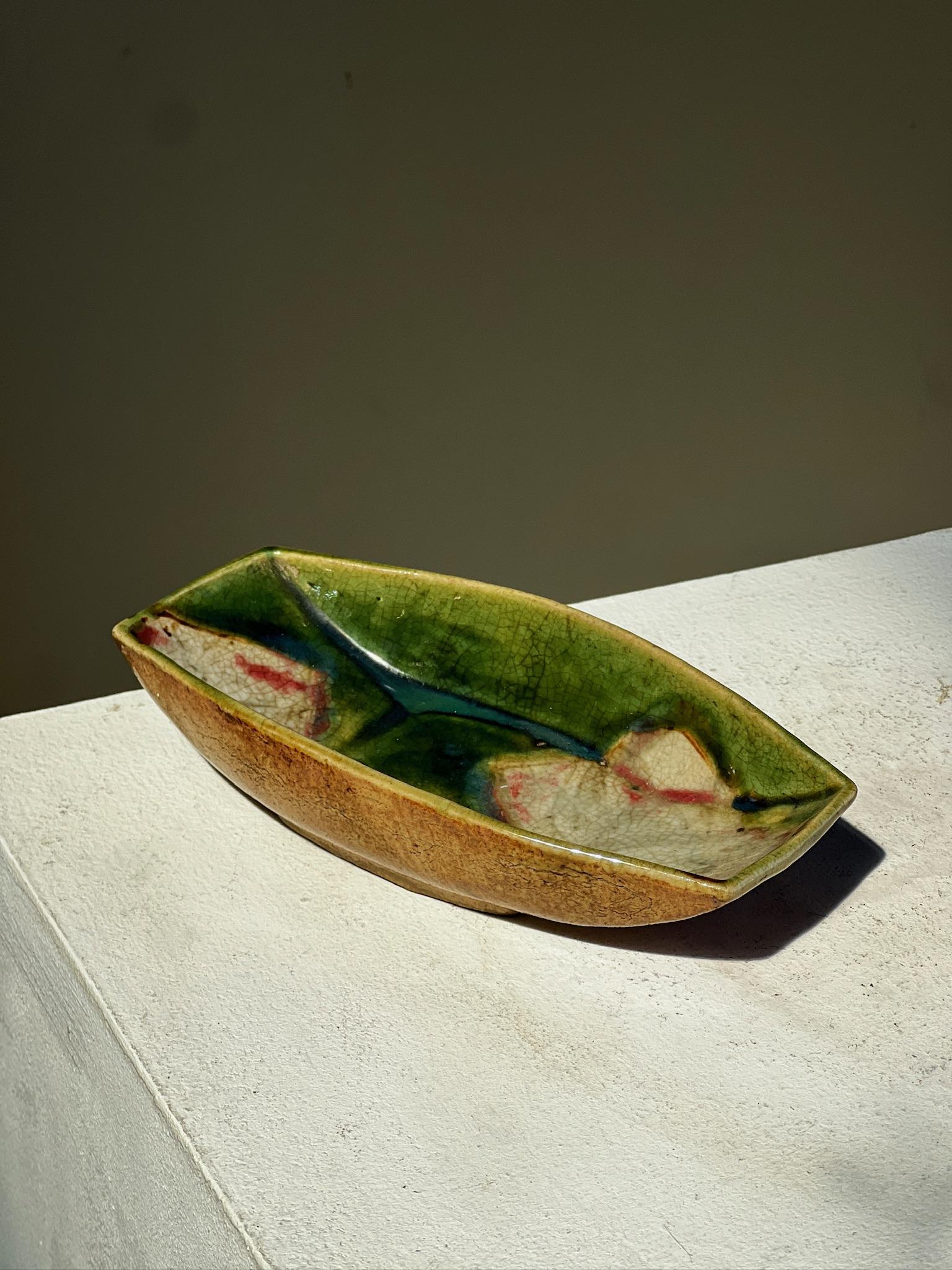 Taisho Period Japanese Oribe Rectangle Tray 1