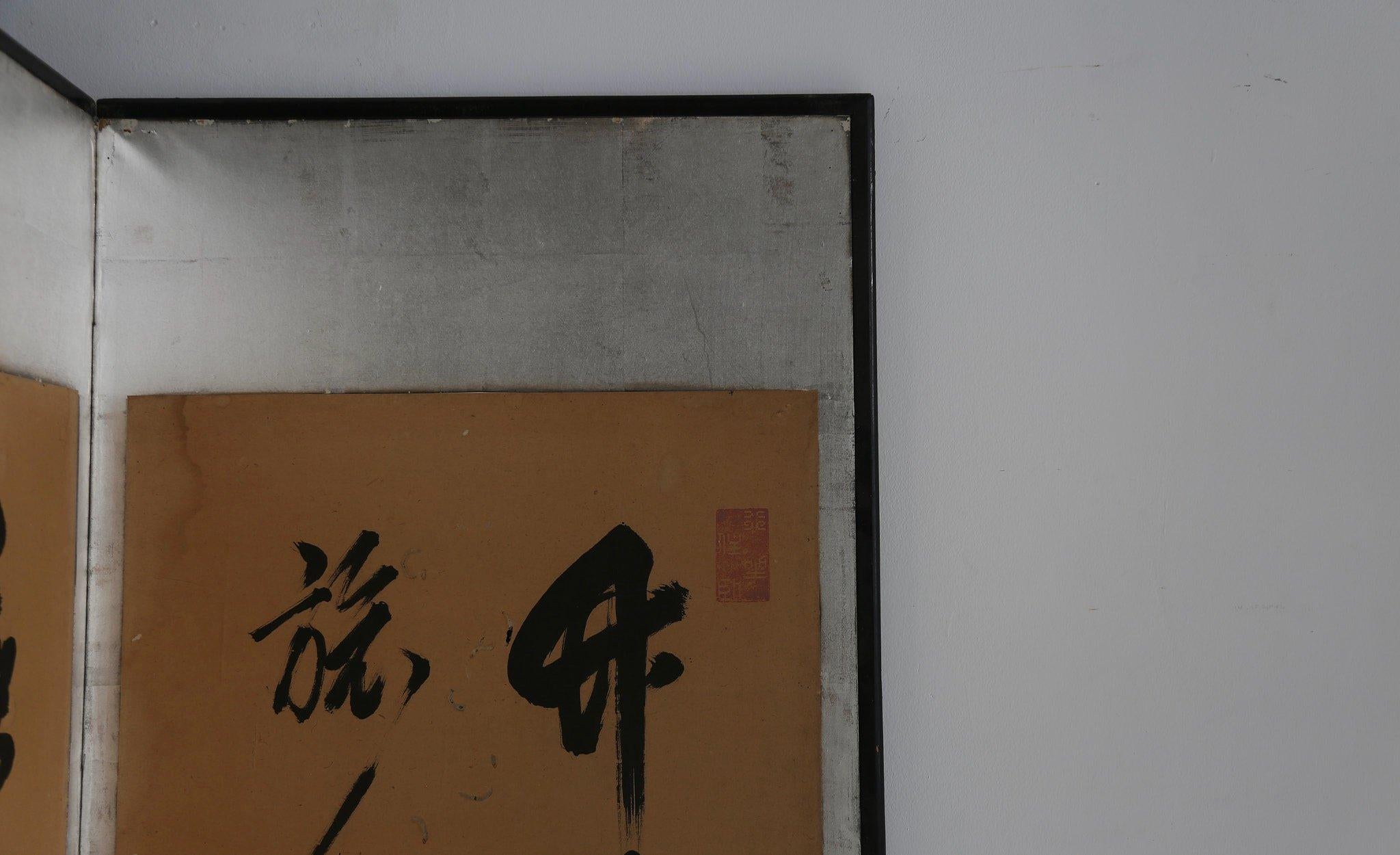 20th Century Taisho Period Japanese Room Divider with Silver Leaf Border For Sale