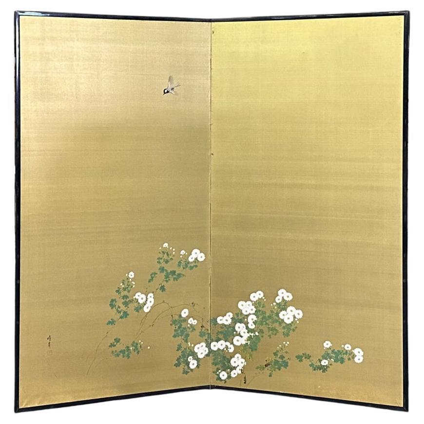 Taisho Period Minimalist Floral Screen For Sale