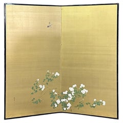 Used Taisho Period Minimalist Floral Screen