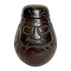 Taisho Period Wood Tea Container, in Daruma Form, Japan