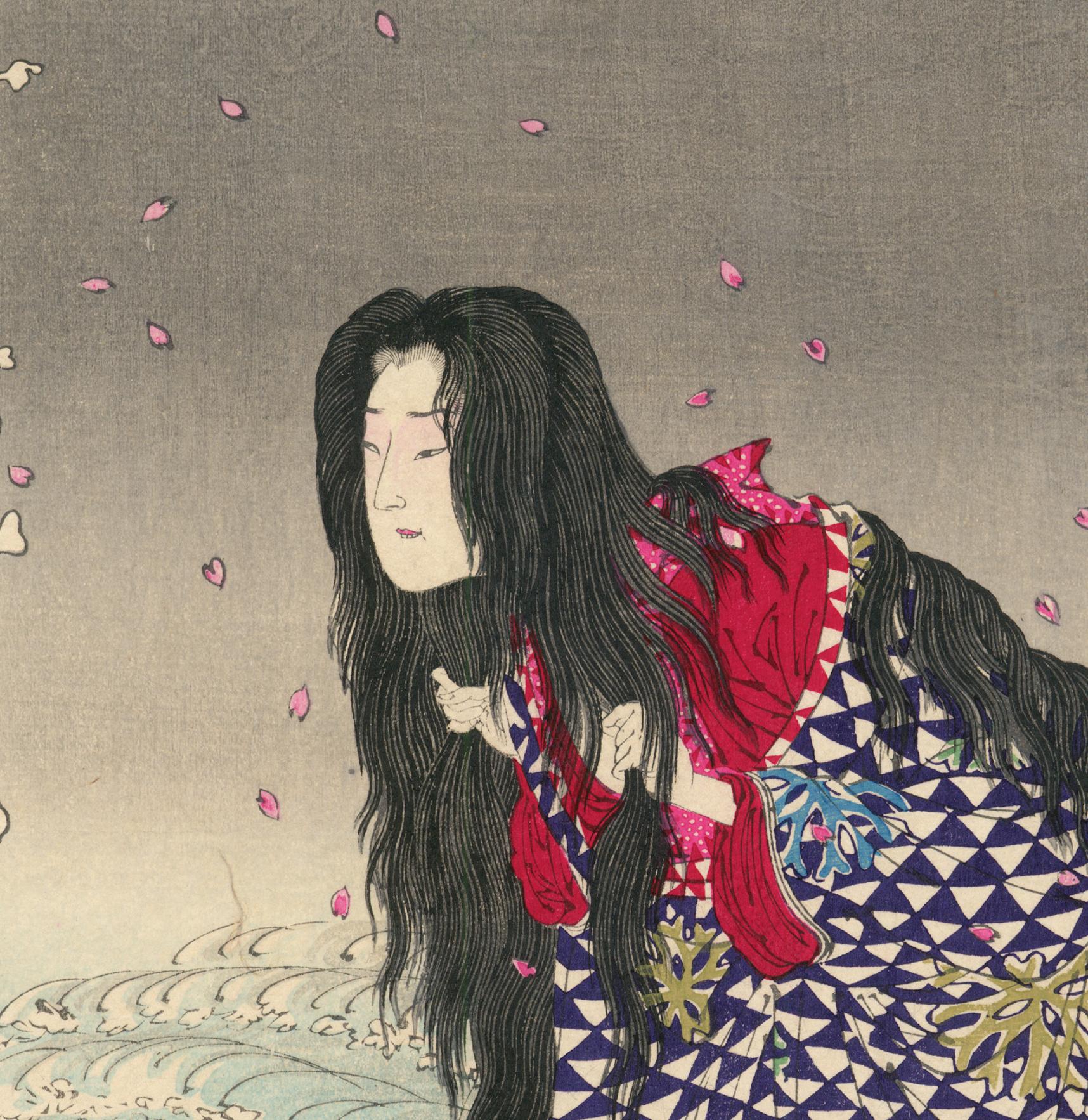 Kiyohime Transforming into a Serpent at Hidaka River - Print by Taiso Yoshitoshi