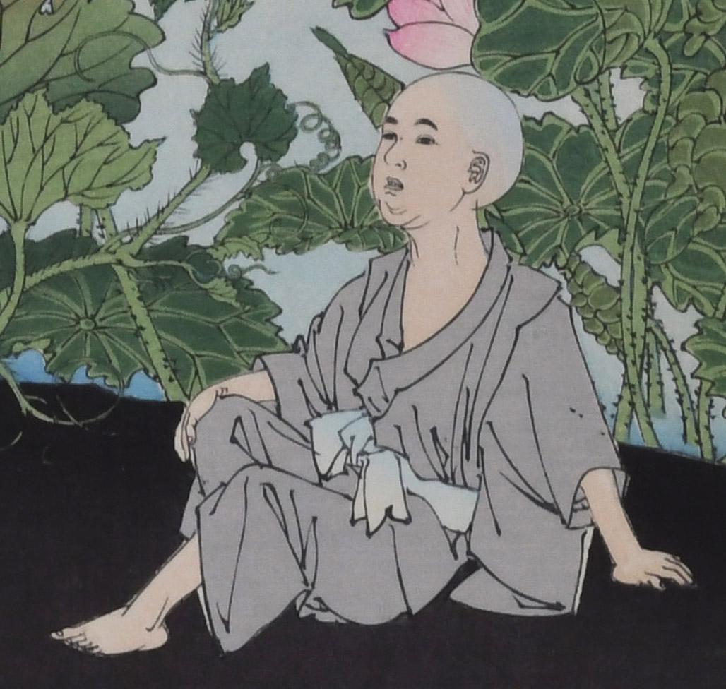 The Story of Tamiya Bataro
Color woodcut diptych,  March 22, 1886
Signed and sealed by the artist (see photo) Yoshitoshi signature, Taiso seal
Series: New selection of eastern brocade pictures, Plate 14 
Publisher: Tsunajima Kanekichi 
This scene