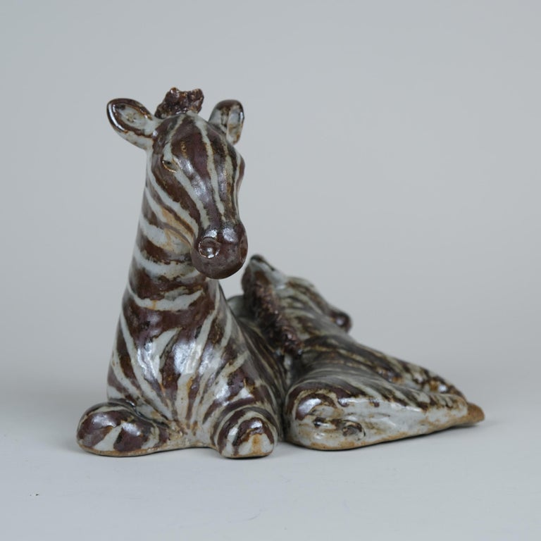 Taisto Kaasinen Ceramic Art Zebra and Foal Sculpture, Arabia 1960s