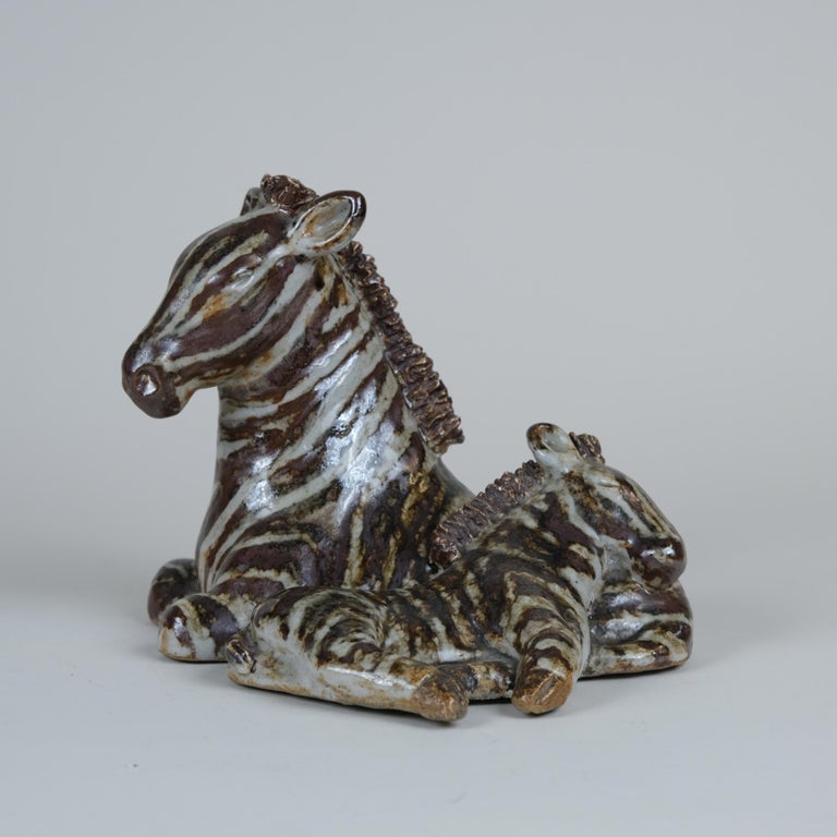 Taisto Kaasinen Ceramic Art Zebra and Foal Sculpture, Arabia 1960s