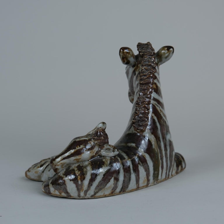 Taisto Kaasinen Ceramic Art Zebra and Foal Sculpture, Arabia 1960s