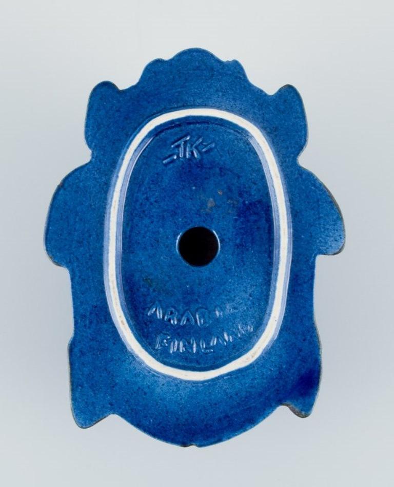 Glazed Taisto Kaasinen for Arabia, Finland. Rare ceramic scarab in blue and black glaze