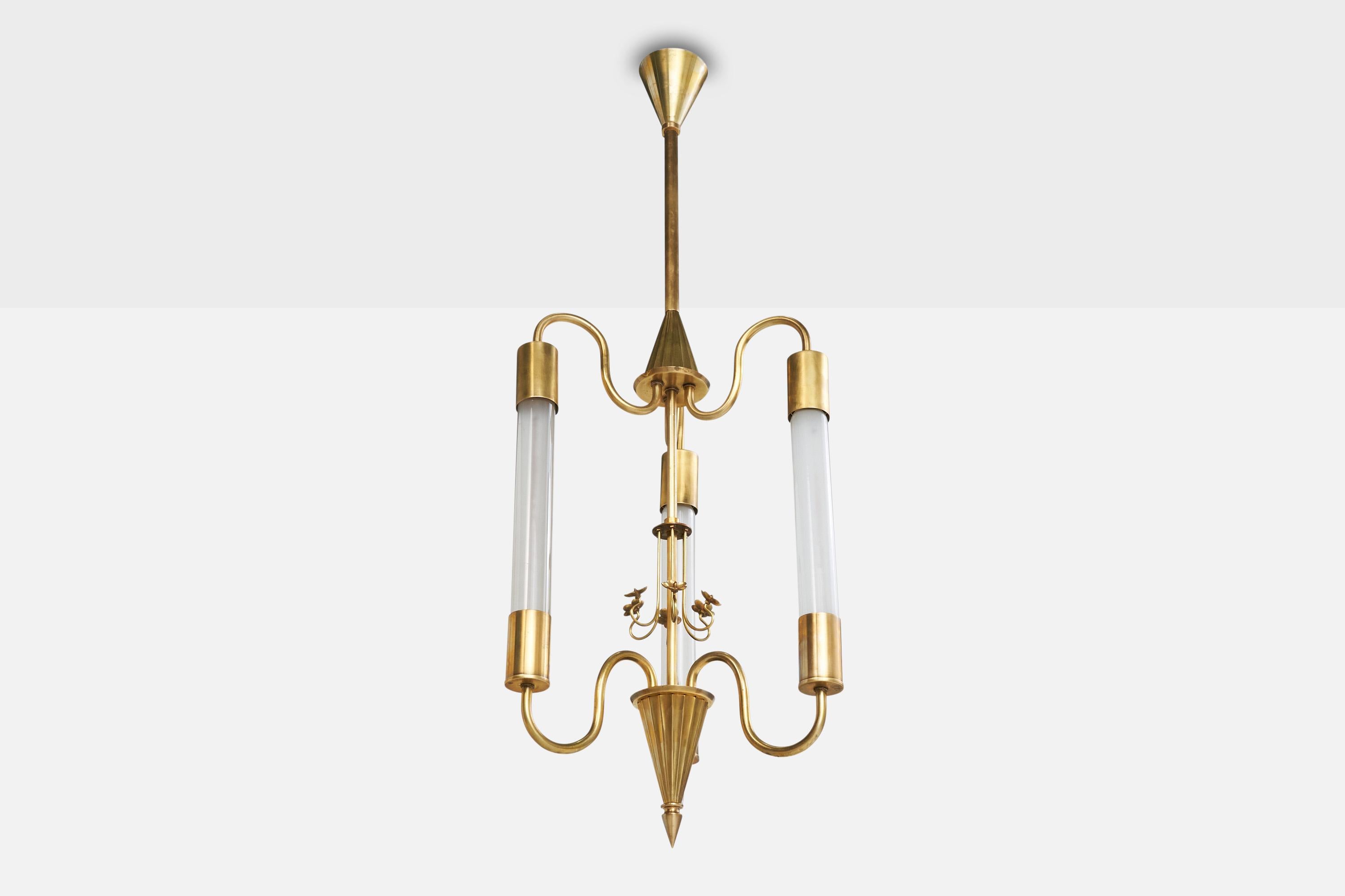Lampadario in ottone progettato e prodotto in Finlandia, anni '30 circa.

Dimensioni complessive (pollici): 35,25