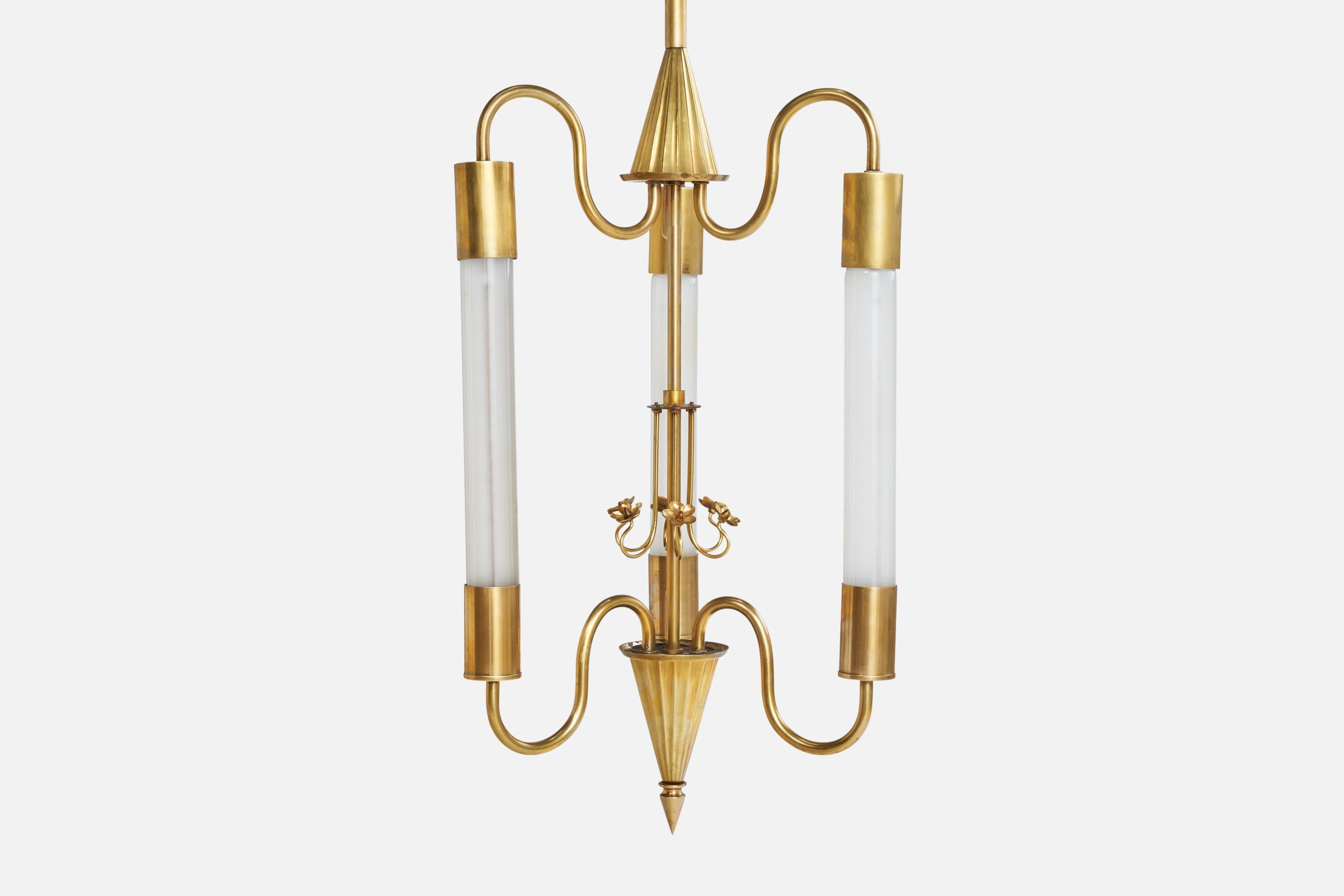 Metà XX secolo Taito Oy, Lampadario, Ottone, Finlandia, anni '30 in vendita