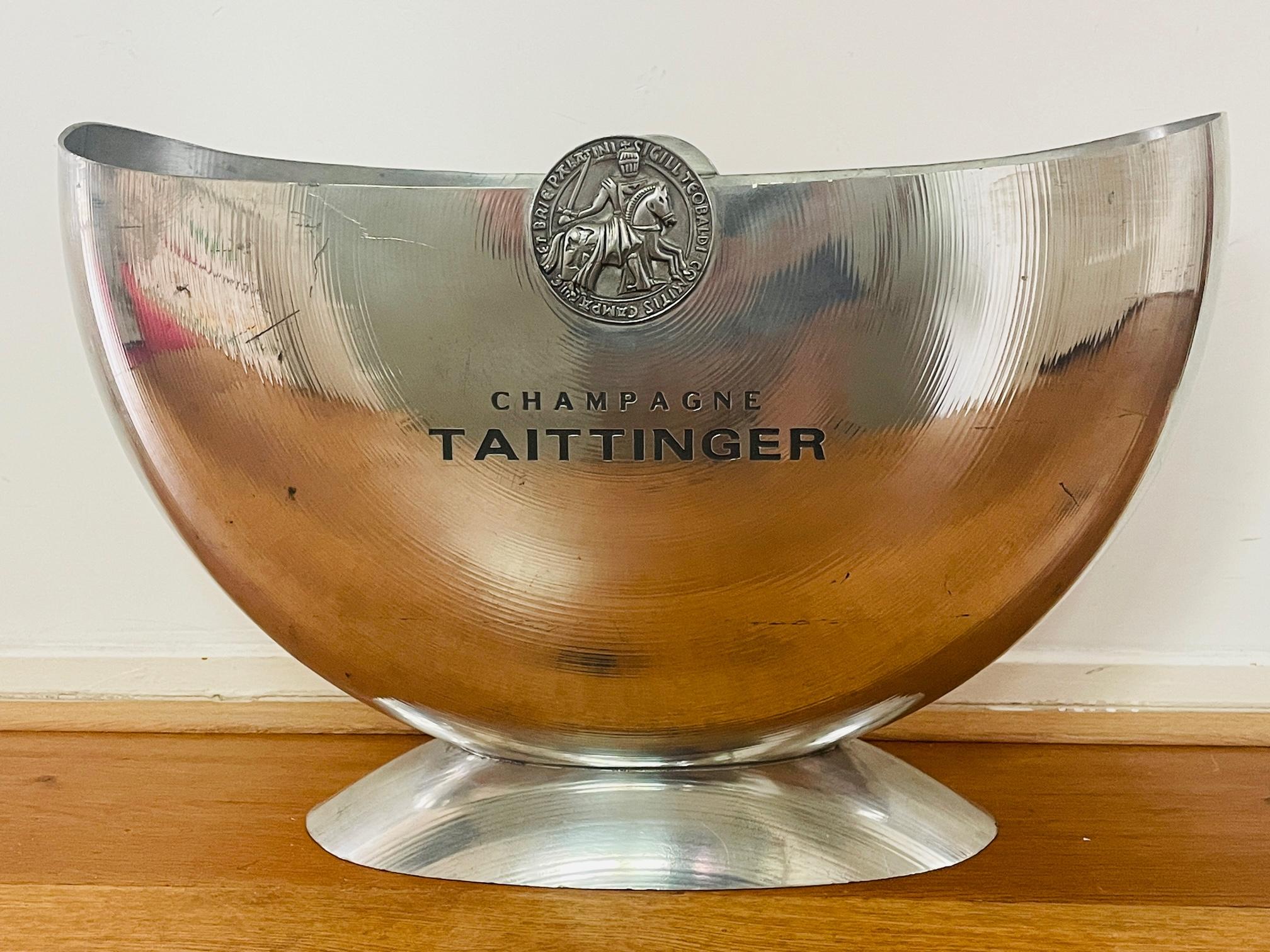 Hollywood Regency Taittinger half-moon Champagne bowl. Beautiful pewter champagne cooler by Etain
