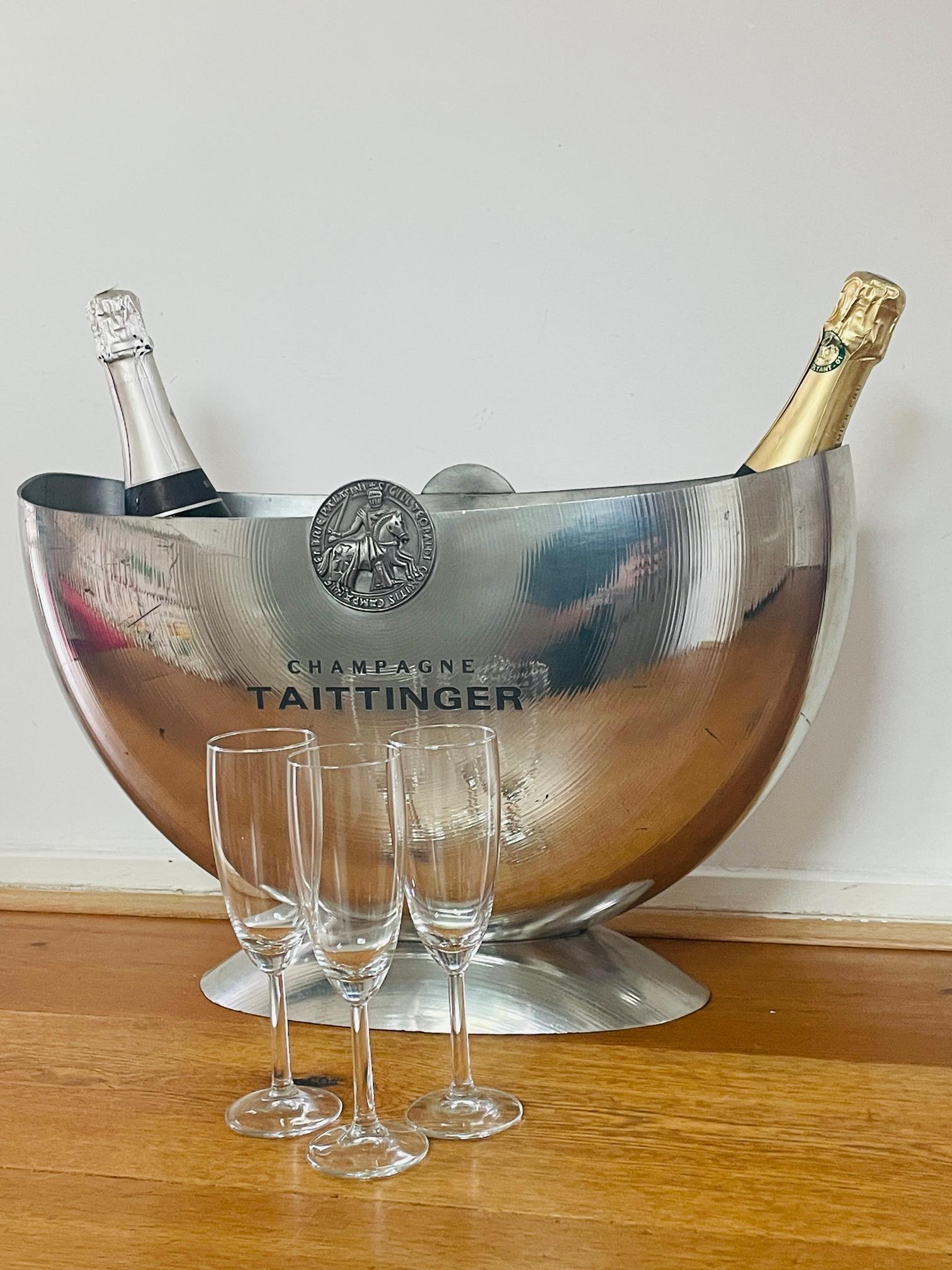 Pewter Taittinger half-moon Champagne bowl. Beautiful pewter champagne cooler by Etain