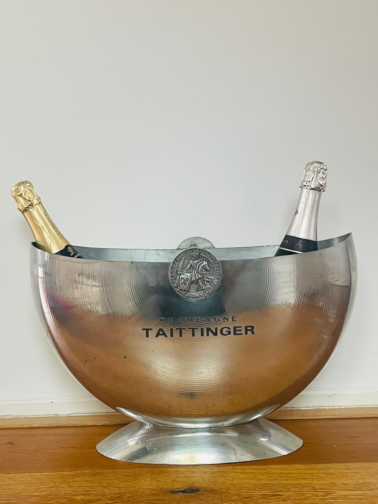 Taittinger half-moon Champagne bowl. Beautiful pewter champagne cooler by Etain 1