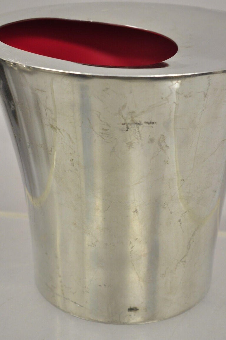 A Rare Large Vintage French Taittinger Branded Aluminium Champagne Ice Bucket With Red Interior