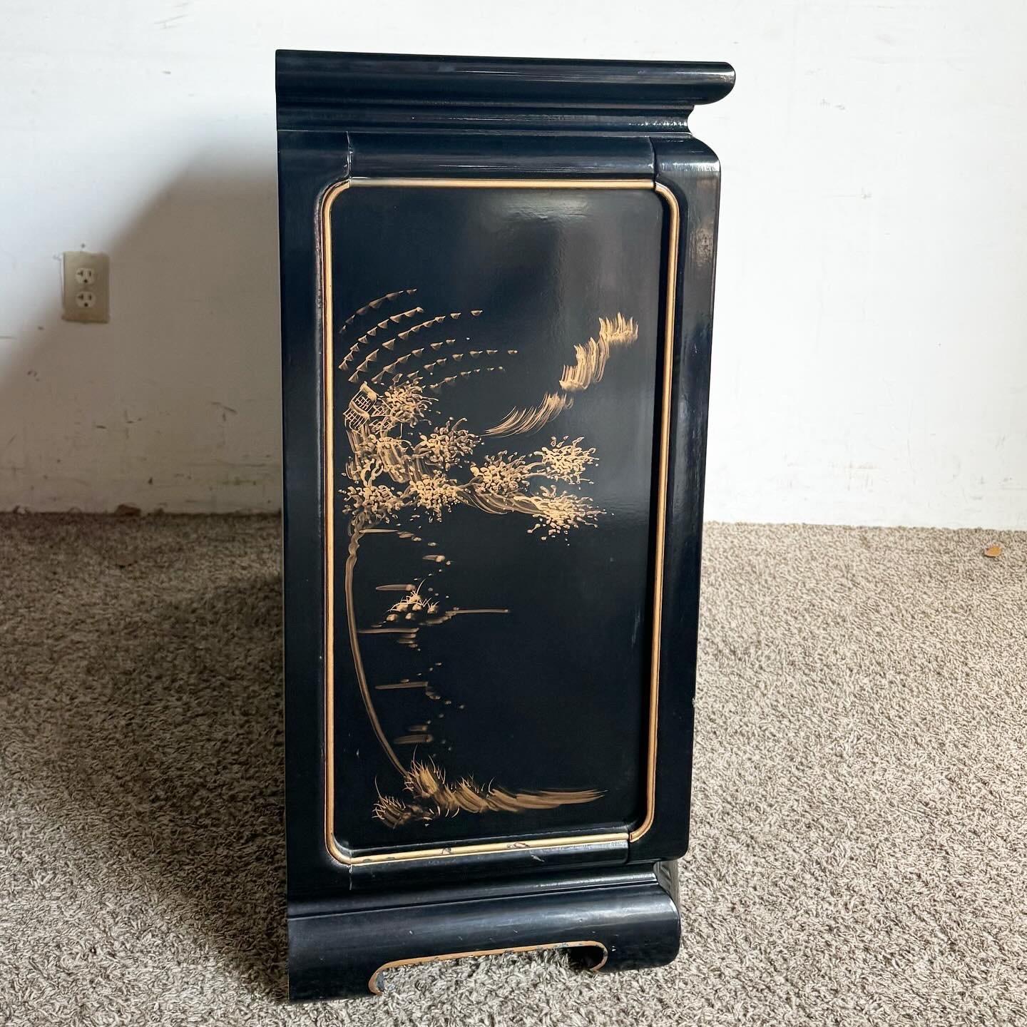 Taiwanese Black Lacquered and Gold Hand Painted Credenza/Sideboard For Sale 4
