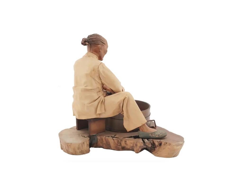Late 20th Century Taiwanese Leather Wood Sculpture by Liu Miao Chan