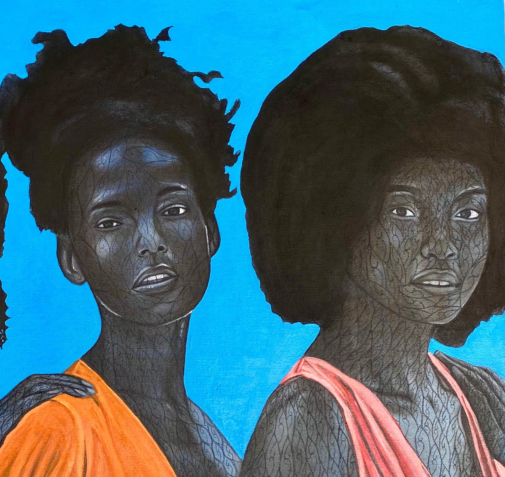 Sisterhood - Contemporary Painting by Taiwo Odejinmi