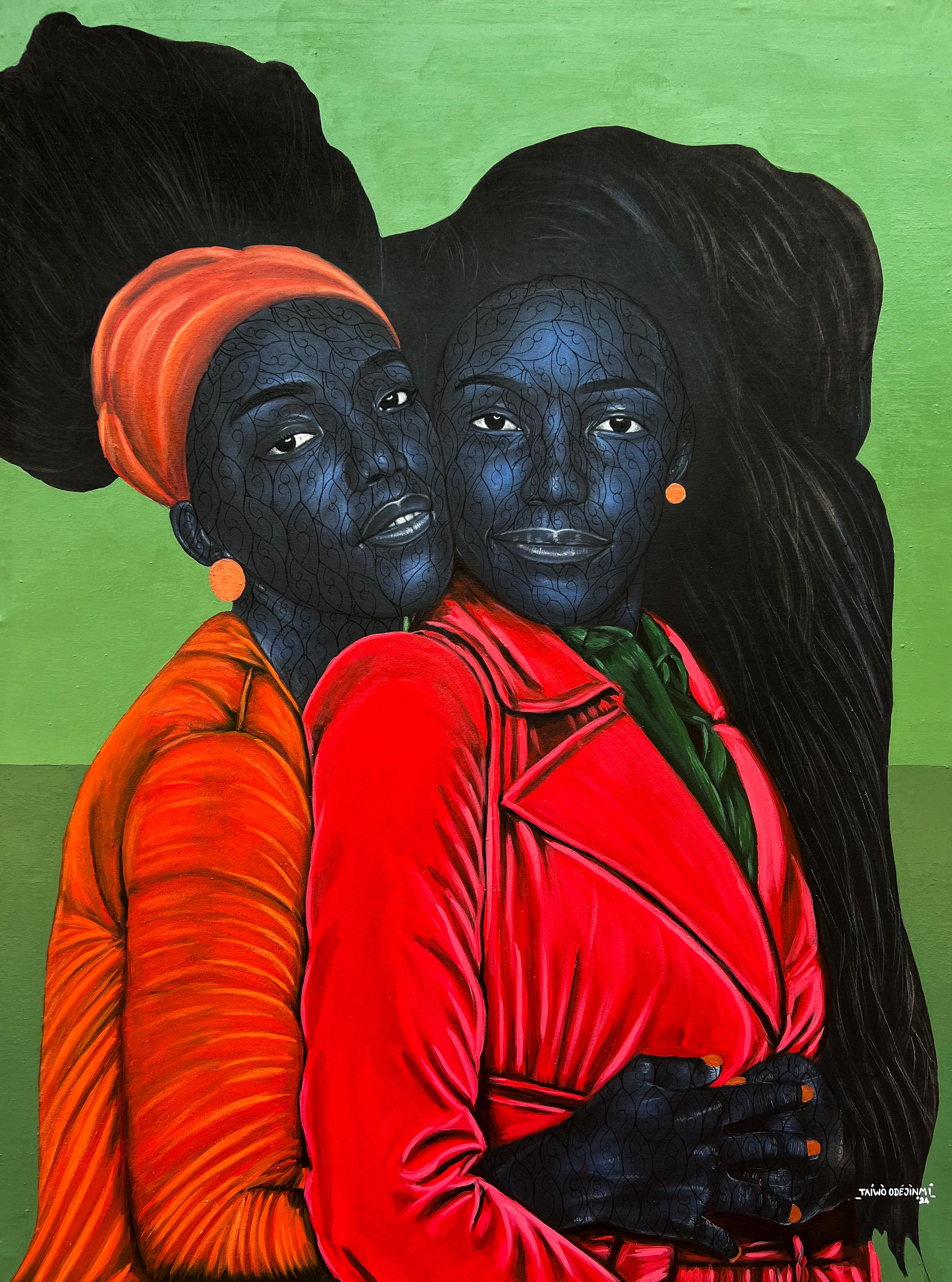 Taiwo Odejinmi Portrait Painting - Sisterhood (We Journey Through Life Together)