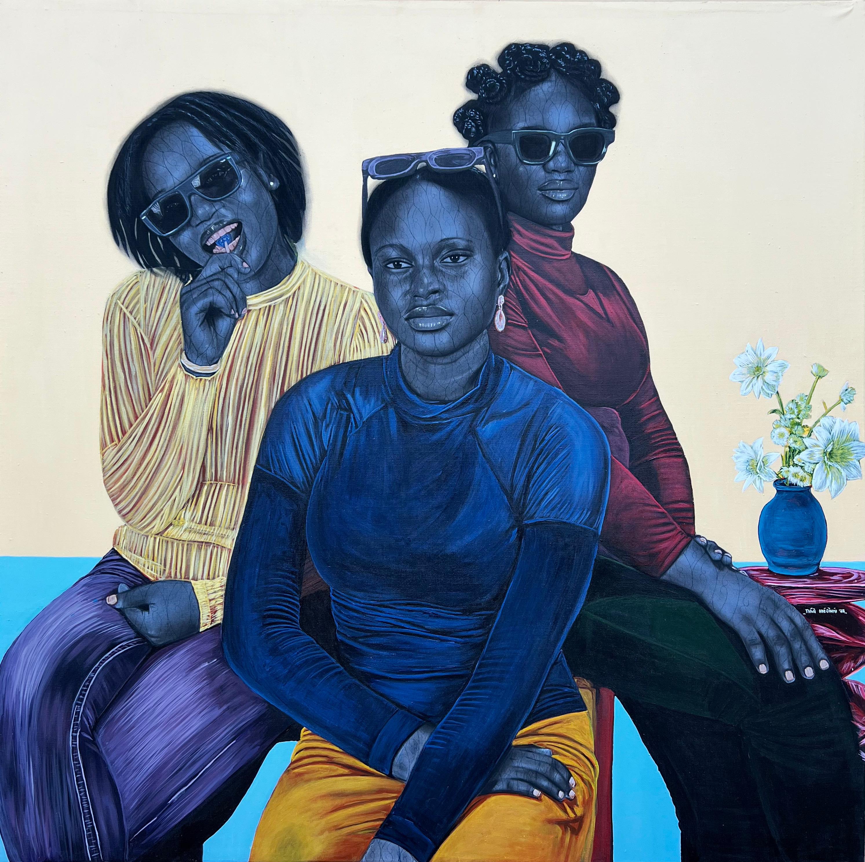 Taiwo Odejinmi Portrait Painting - Good Time - 21st Century Contemporary, Figurative, Portrait, Africa, Women Love