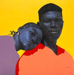 En douceur -21ème siècle, Contemporary, Figurative Africa Portrait, Couple