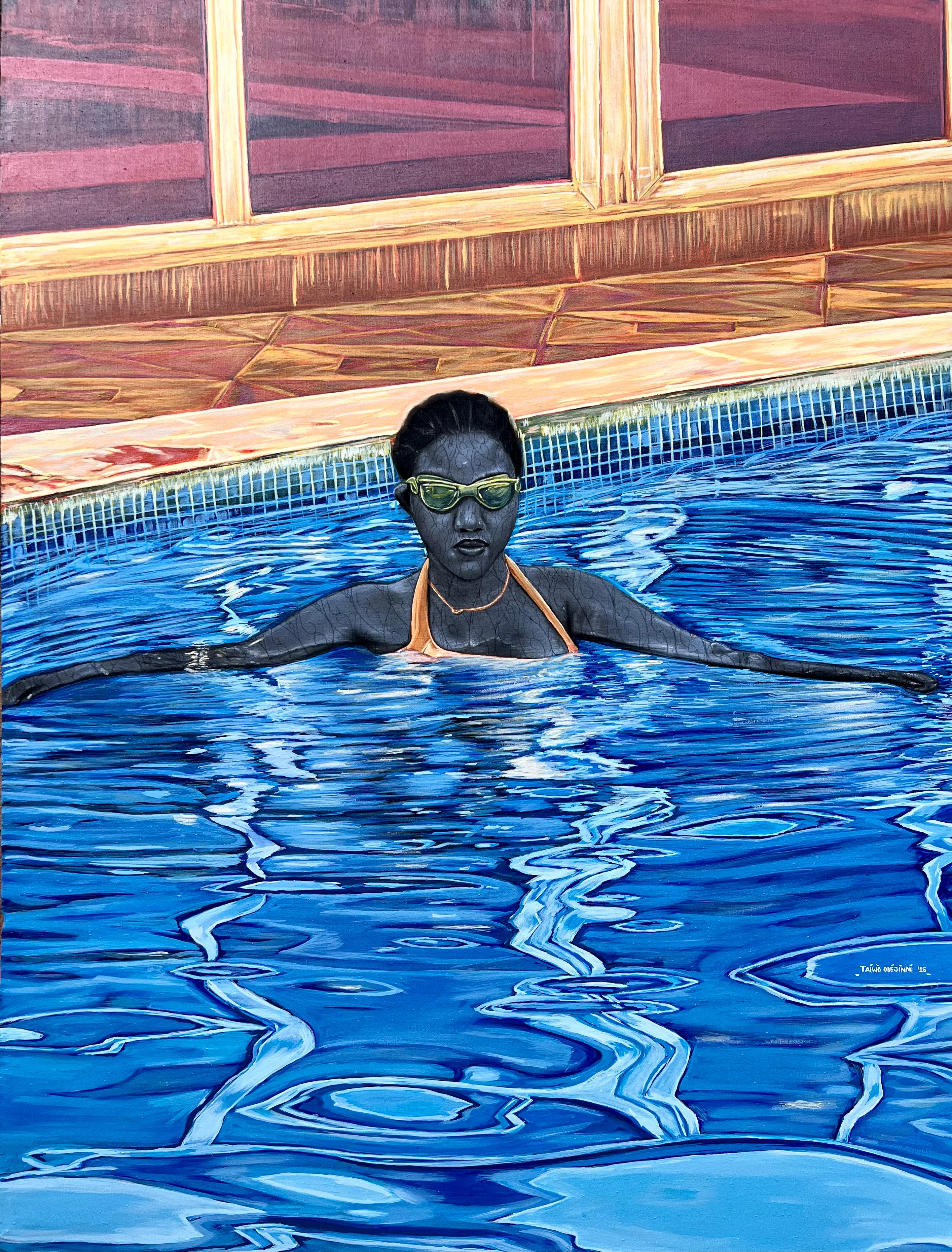 Taiwo Odejinmi Portrait Painting - Lady in Her Prime (Merriment) - 21st Century Contemporary, Figurative, Swimming