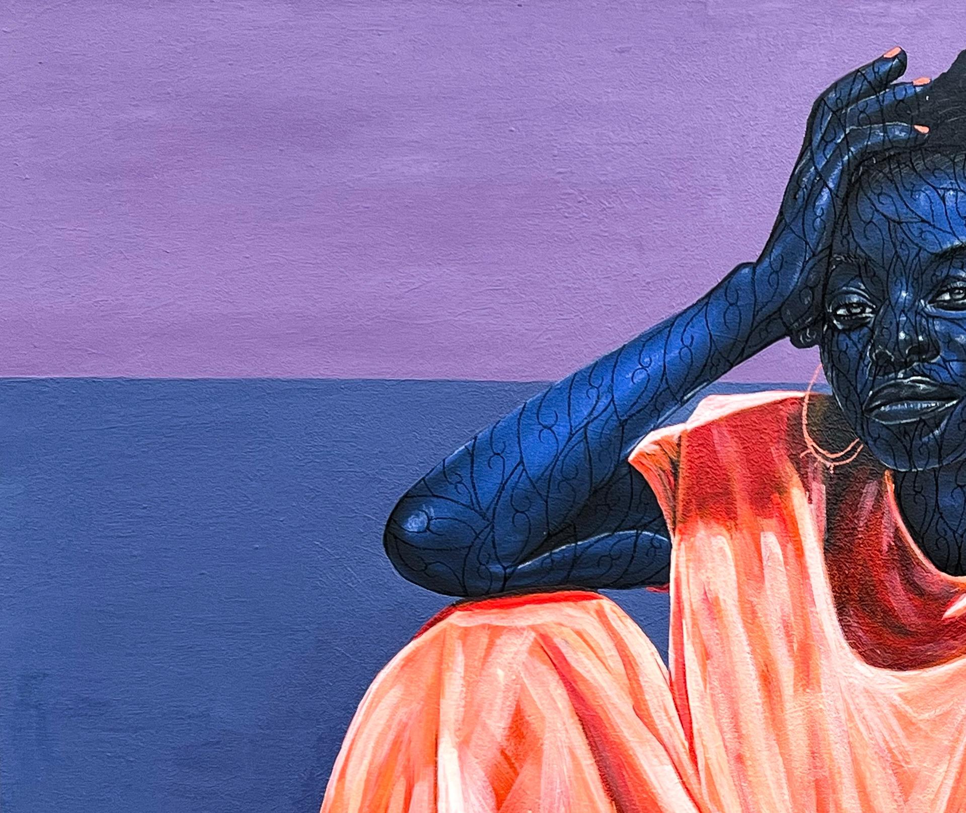 La signora con il vestito arancione (All I have is Me) - 21° secolo, Contemporaneo, Donne - Painting di Taiwo Odejinmi