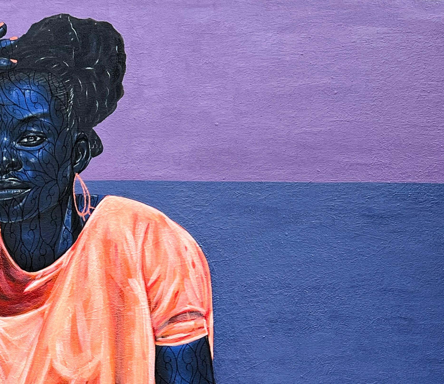 La signora con il vestito arancione (All I have is Me) - 21° secolo, Contemporaneo, Donne - Portrait Painting Arancia di Taiwo Odejinmi
