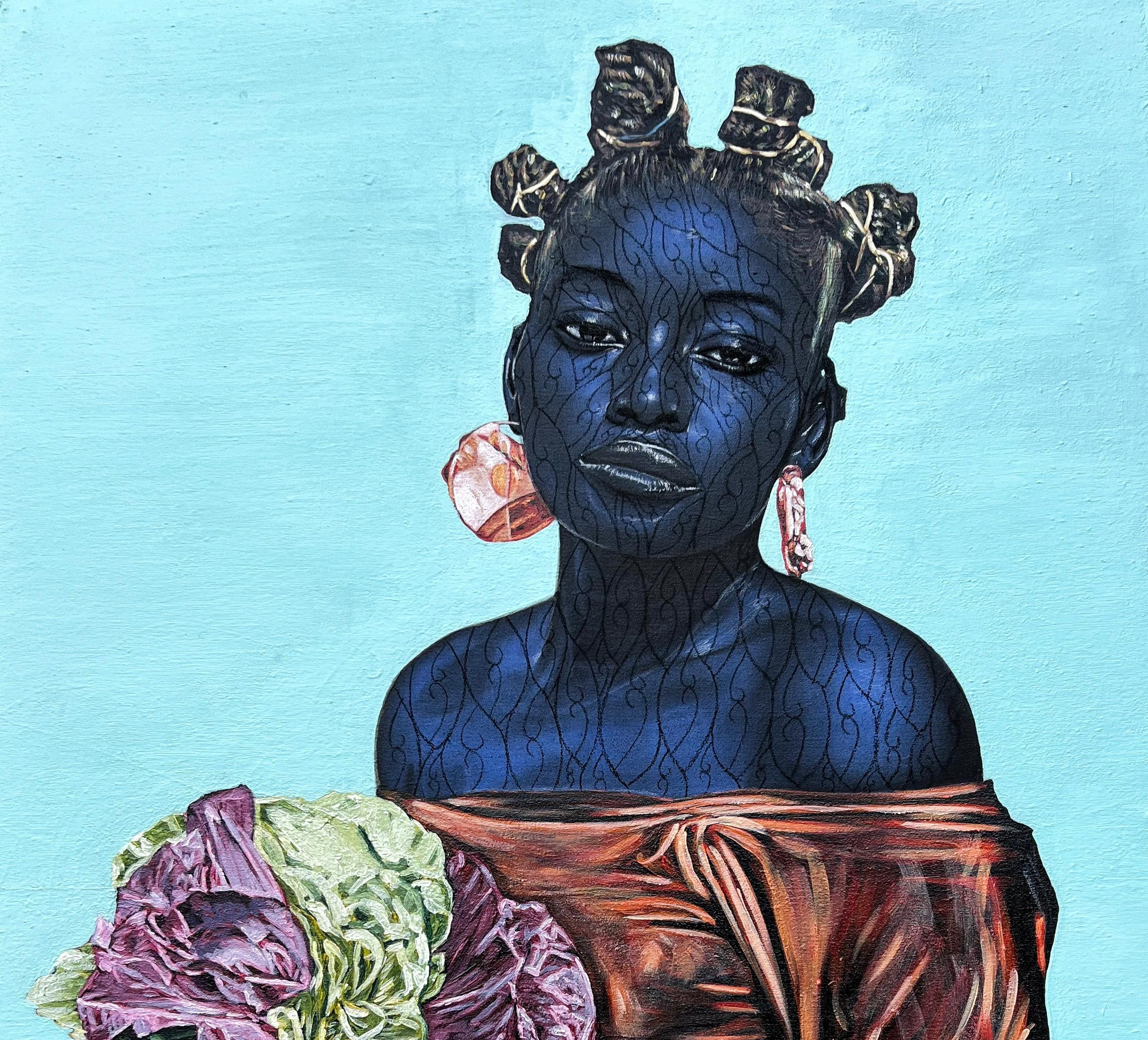 Love and Flowers -21st Century, Contemporary, Figurative Portrait, Africa, Women - Painting by Taiwo Odejinmi